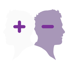 circular icon of 2 people's side profiles, with a positive symbol in one and a negative symbol in the other